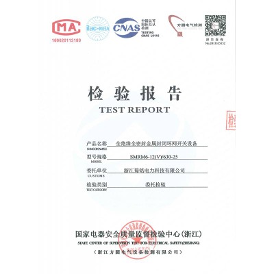 SMRM6-12(V)/630-25全絕緣全密封金屬封閉環(huán)網(wǎng)開關(guān)設(shè)備檢驗報告